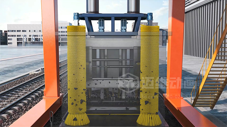 工業(yè)三維動畫賦能:火車箱粘凍煤清車機器人自動化清掃工藝可視化方案(圖4) 工業(yè)三維動畫賦能:火車箱粘凍煤清車機器人自動化清掃工藝可視化方案(圖4)
